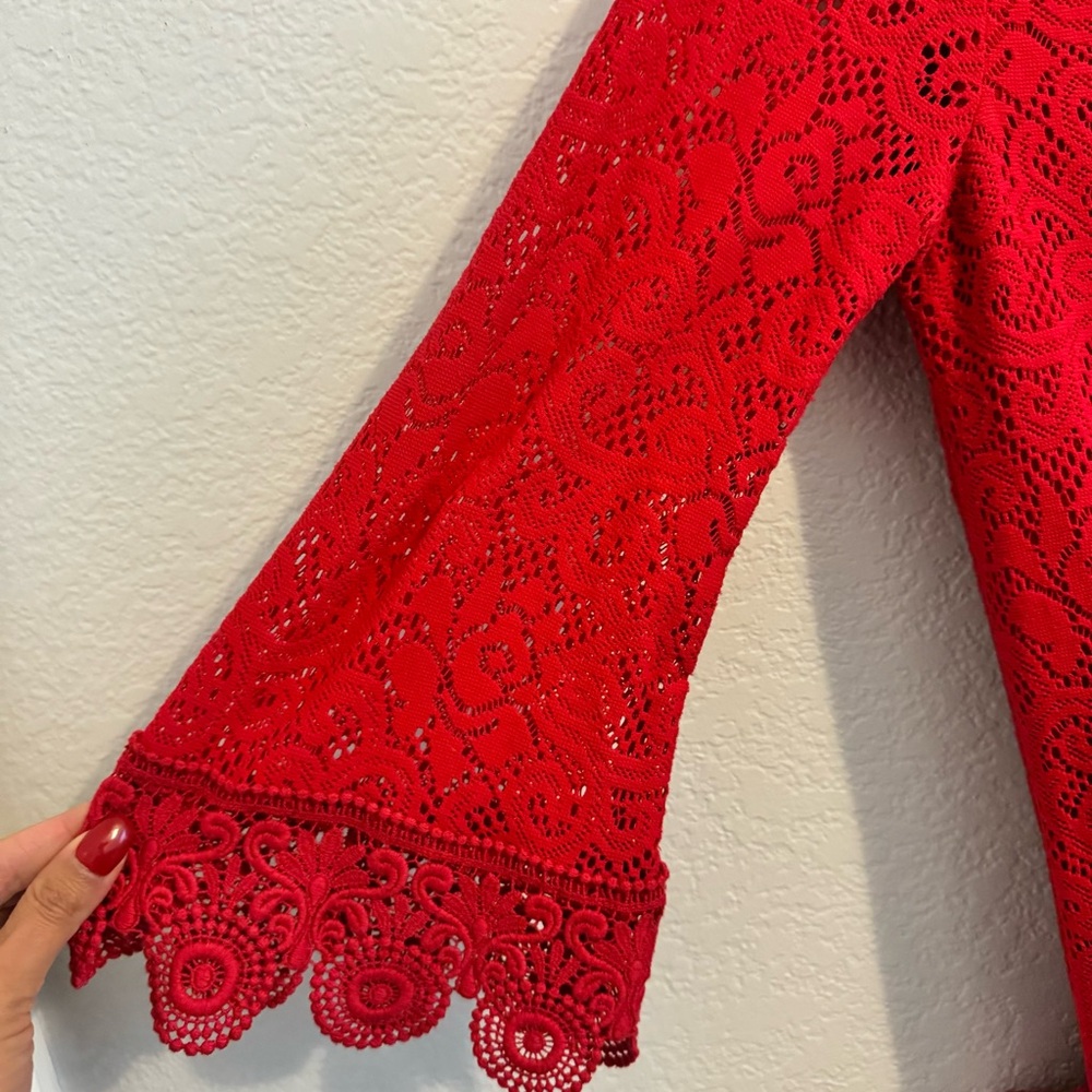 Laundry by Shelli Segal 3/4 Sleeve Red Crochet Dress. Size 4. - Picture 14 of 14